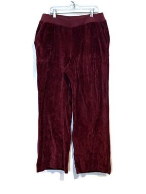 Pact  Organic Cotton Maroon Velour Wide Leg Pull up Pants Large